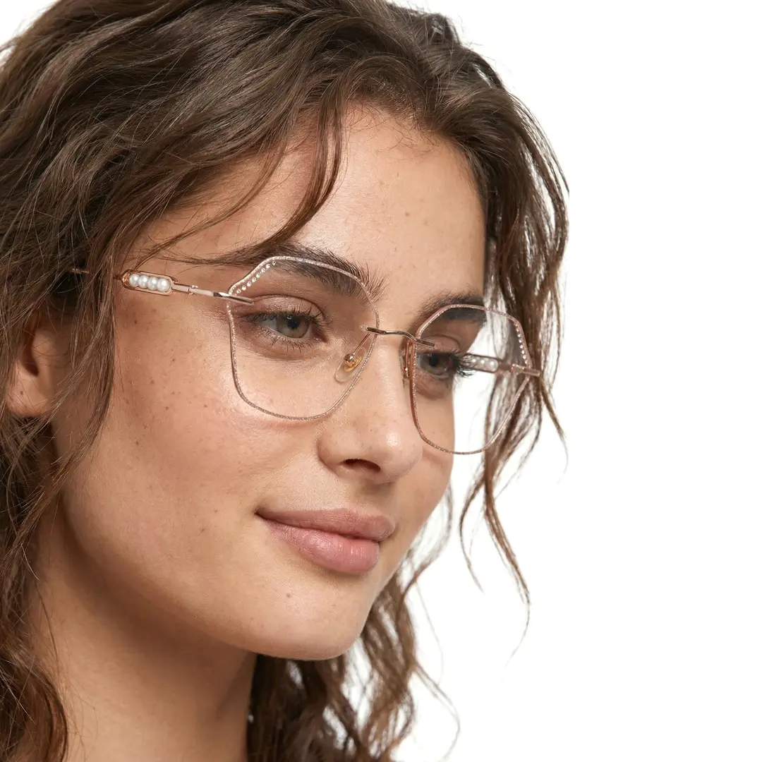 clear geometric rimless eyeglasses
