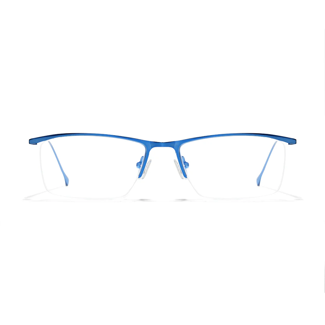 Rectangle blue half rimless glasses