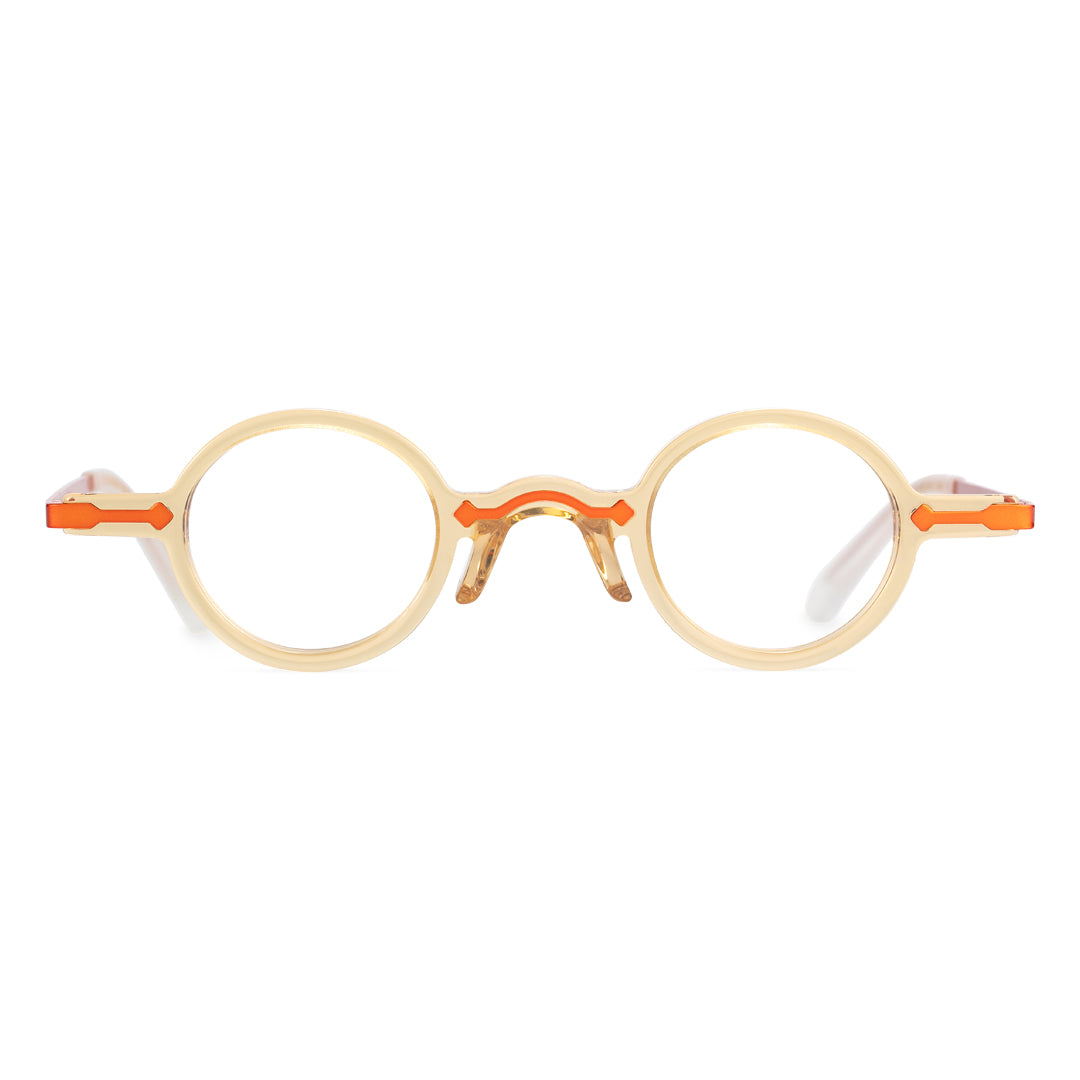 beige round eyeglasses