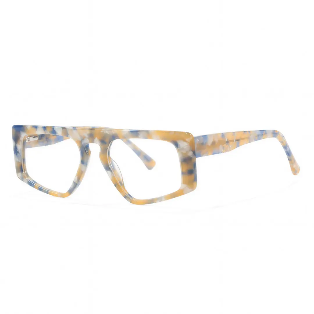 Angle view of Suya vintage aviator acetate eyeglasses AA0122403 in yellow tortoise