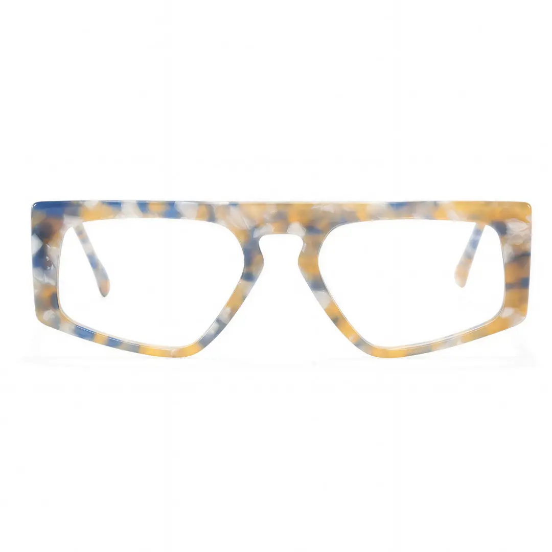 Front view of Suya vintage aviator acetate eyeglasses AA0122403 in yellow tortoise