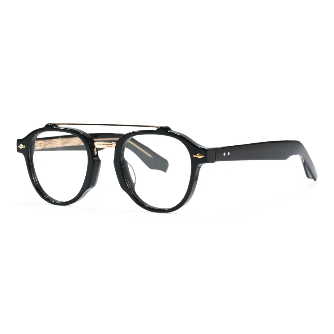 Angle view of Stellan vintage aviator acetate eyeglasses AA0142603 in black