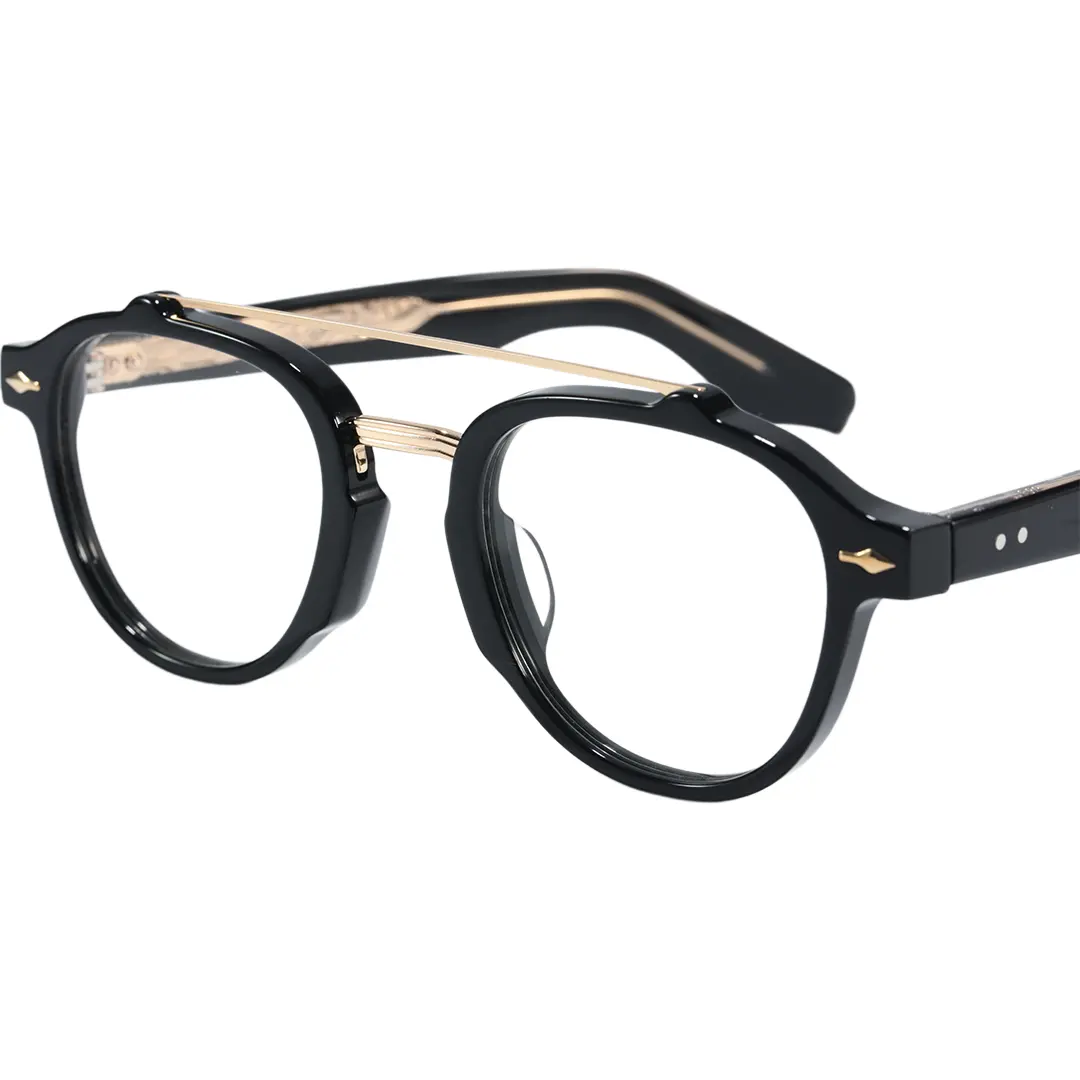 Frame detail view of Stellan vintage aviator acetate eyeglasses AA0142603 in black