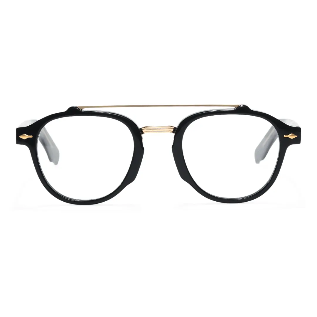 Front view of Stellan vintage aviator acetate eyeglasses AA0142603 in black
