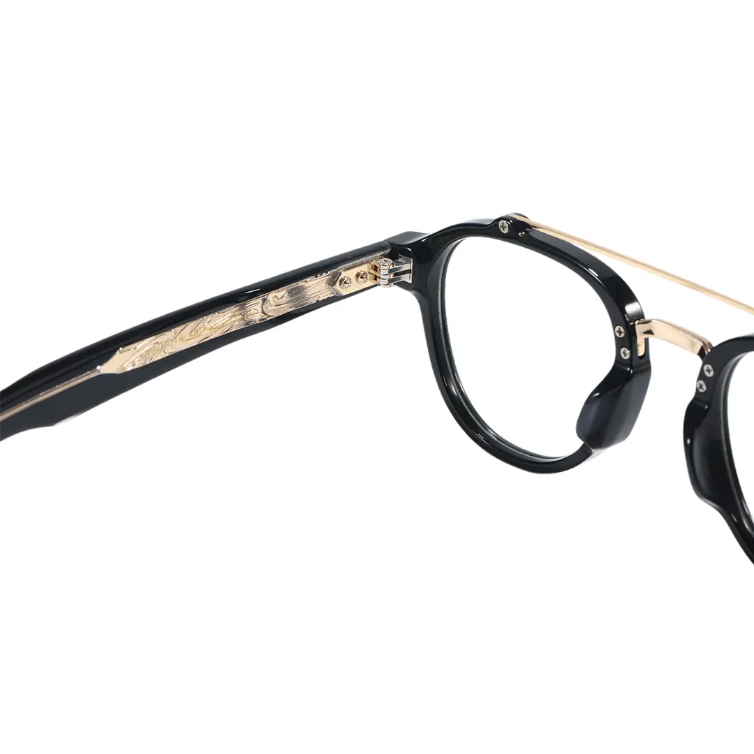 Hinge detail of Stellan vintage aviator acetate eyeglasses AA0142603 in black