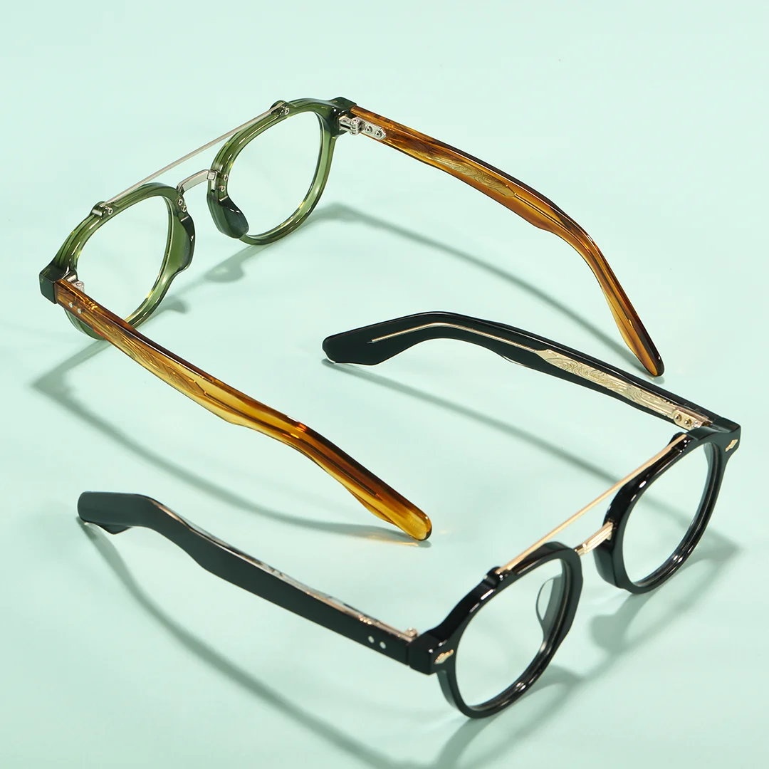 Scene close-up view of Stellan aviator acetate eyeglasses AA0142603 in green