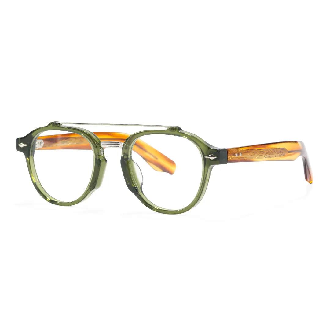 Angle view of Stellan vintage aviator acetate eyeglasses AA0142603 in green