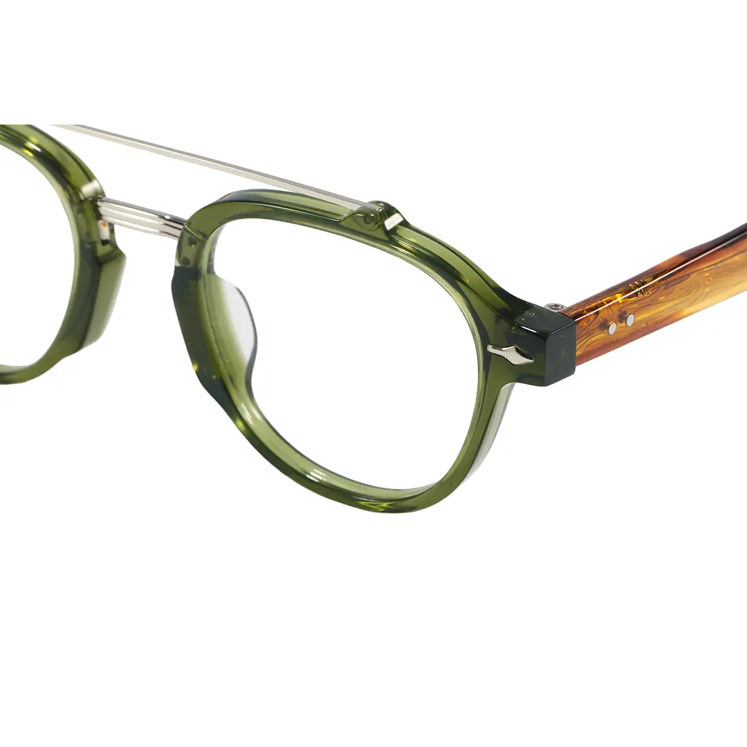 End piece detail of Stellan vintage aviator acetate eyeglasses AA0142603 in green