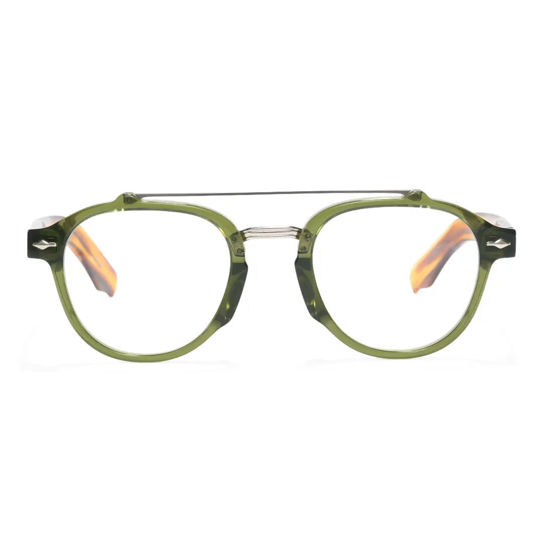 Front view of Stellan vintage aviator acetate eyeglasses AA0142603 in green