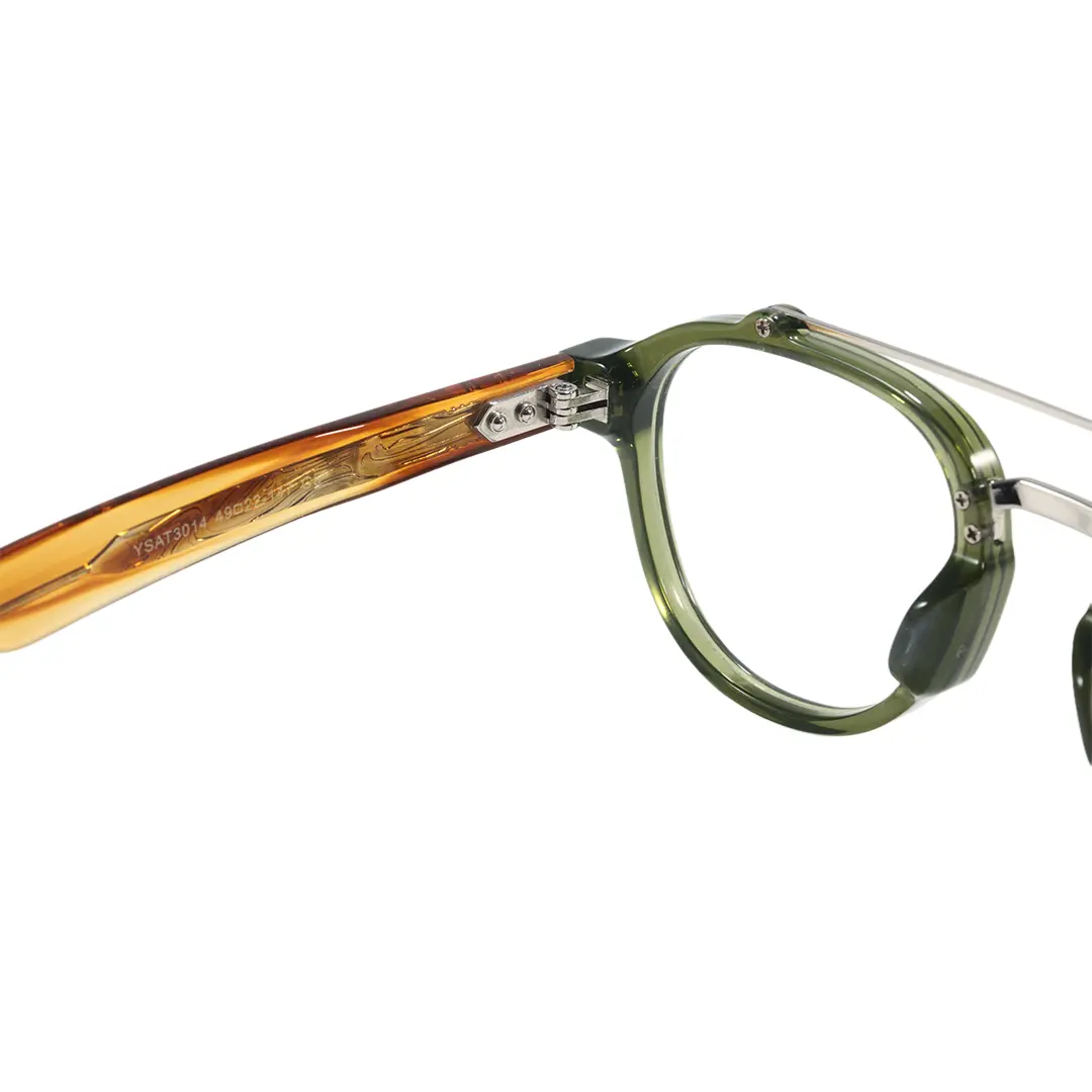 Hinge detail of Stellan vintage aviator acetate eyeglasses AA0142603 in green