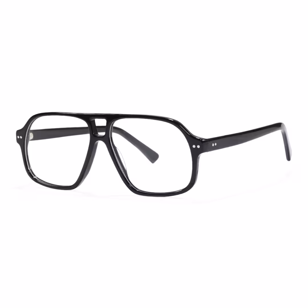 Angle view of Azure vintage aviator acetate eyeglasses AA0322605 in black