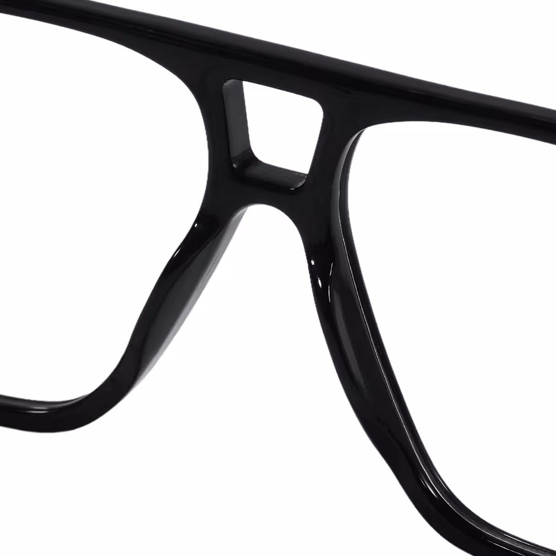 Integrated nose pad detail of Azure vintage aviator acetate eyeglasses AA0322605 in black