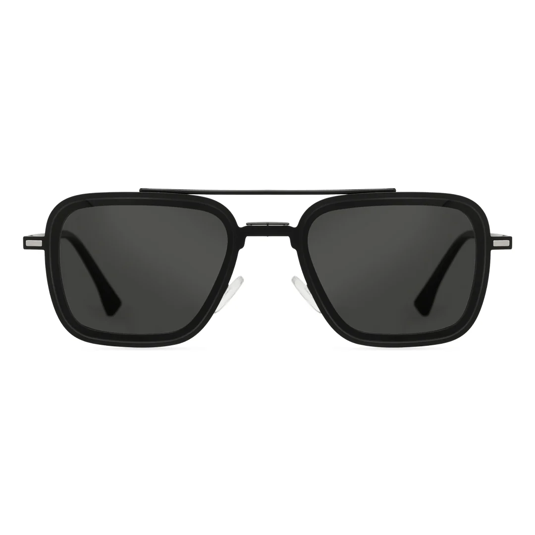 Front view of Zarek aviator metal magnetic clip-on eyeglasses set with interchangeable toppers AM0192409 in black