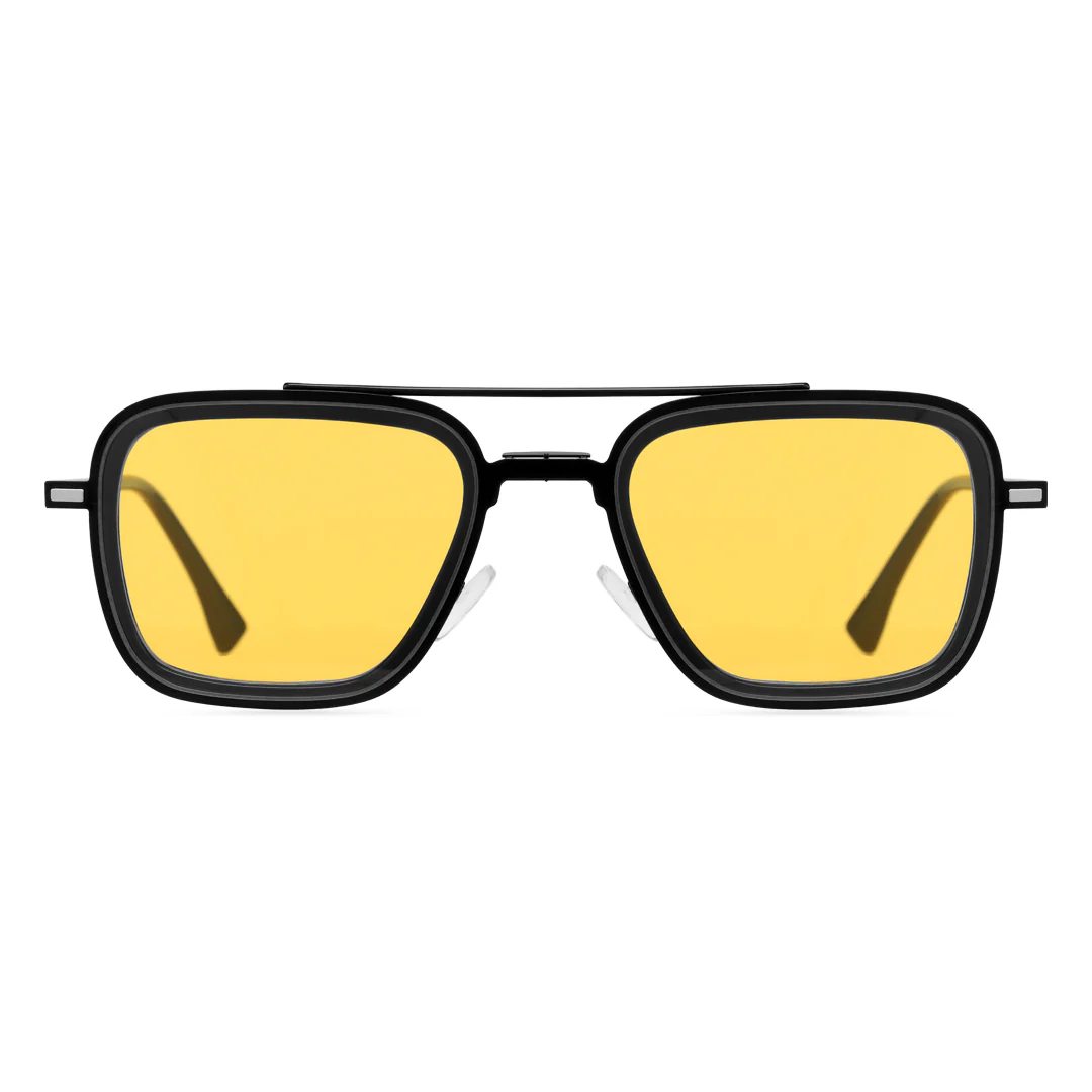 Front view of Zarek aviator metal magnetic clip-on eyeglasses set with night vision toppers AM0192409 in black