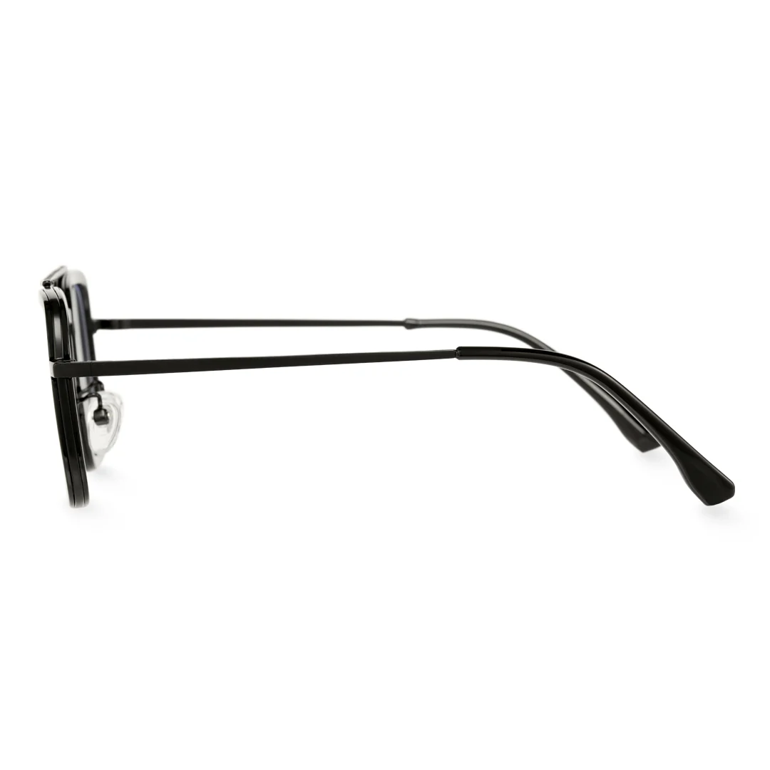 Side view of Zarek fashion aviator metal magnetic clip-on eyeglasses set with interchangeable toppers AM0192409 in black