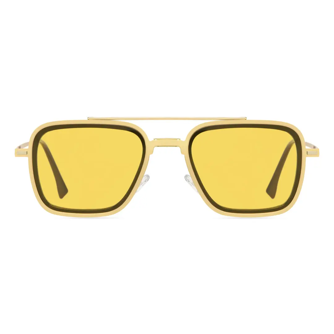 Front view of Zarek aviator metal magnetic clip-on eyeglasses set with night vision toppers AM0192409 in gold