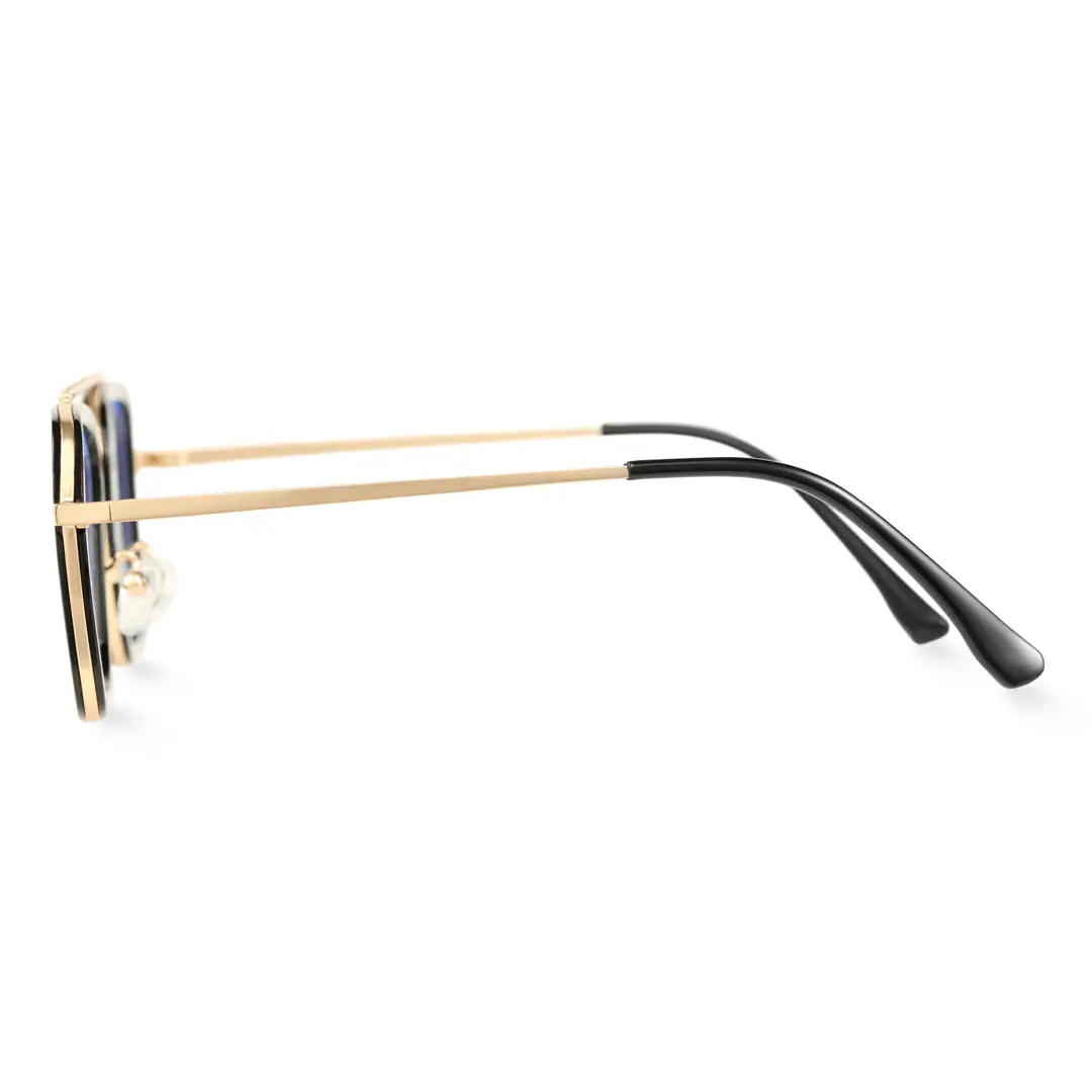 Side view of Zarek aviator metal magnetic clip-on eyeglasses set with interchangeable toppers AM0192409 in gold