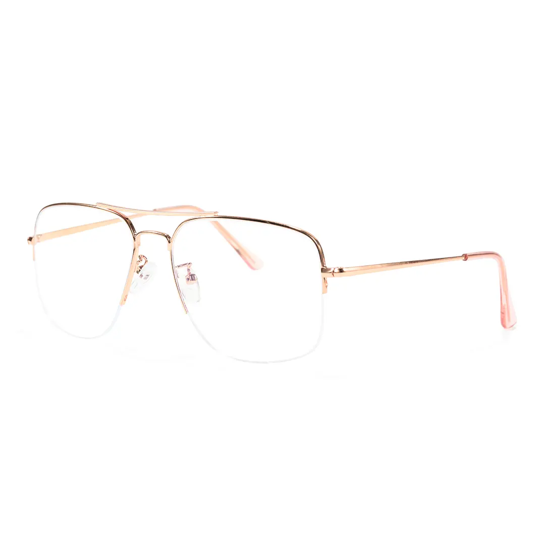 Angle view of Alistair vintage aviator metal eyeglasses in gold. SPU: AM0202603