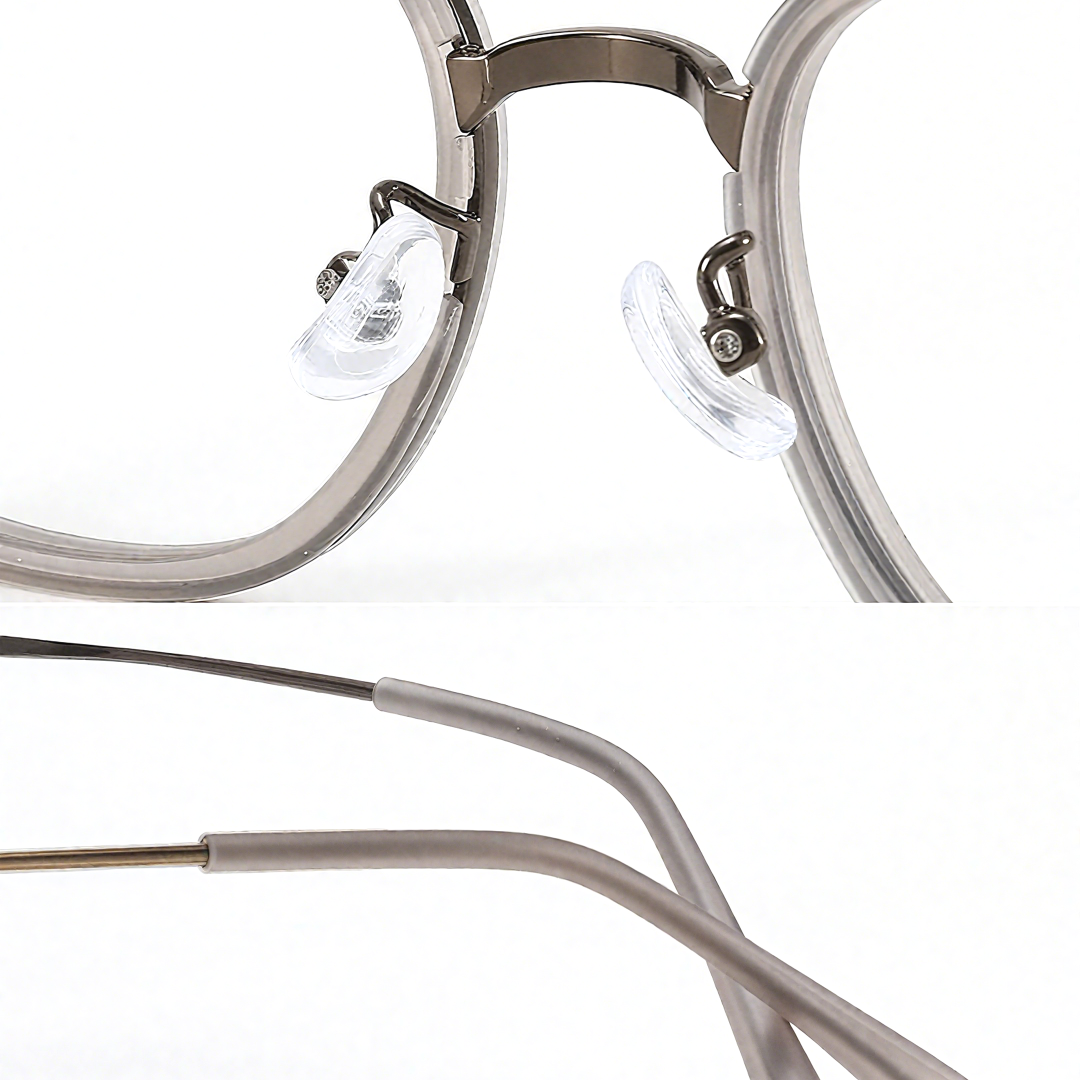 Adjustable nose pad detail of Rayan aviator metal eyeglasses AM0242410 in bronze