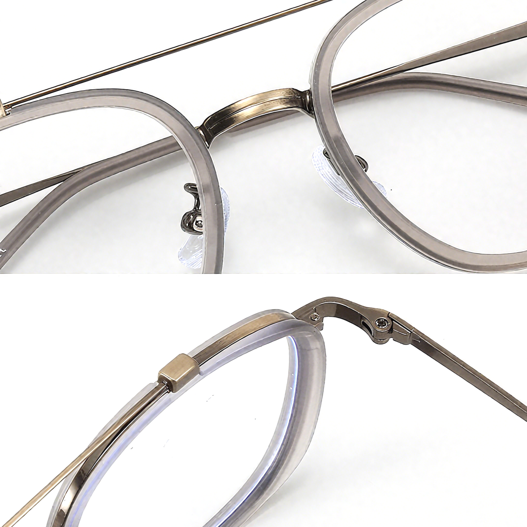 Spring hinge detail of Rayan aviator metal eyeglasses AM0242410 in bronze