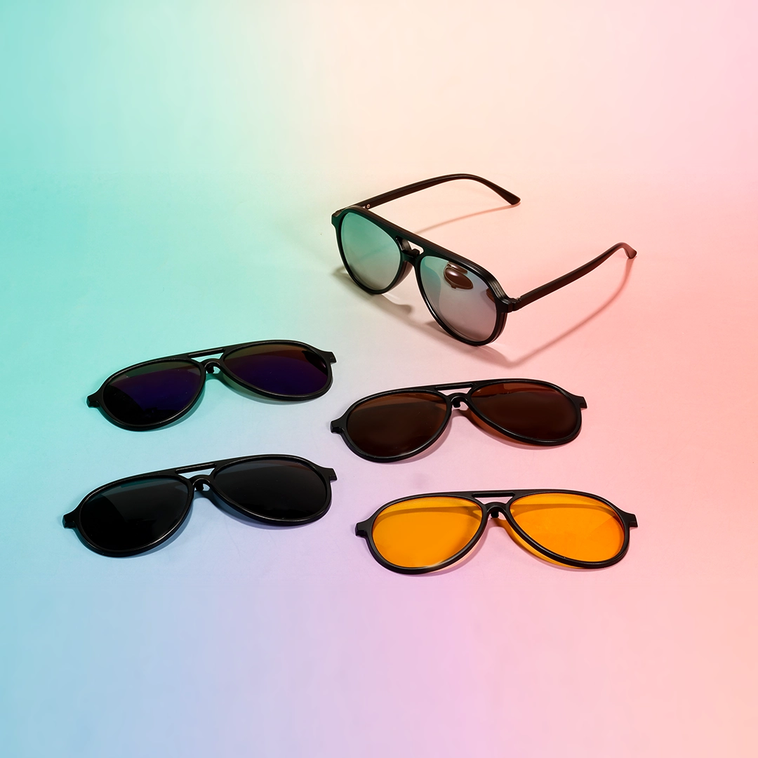 Scene view of Rift aviator tr90 magnetic clip-on eyeglasses set with interchangeable clip-on lenses AR0122601 in black