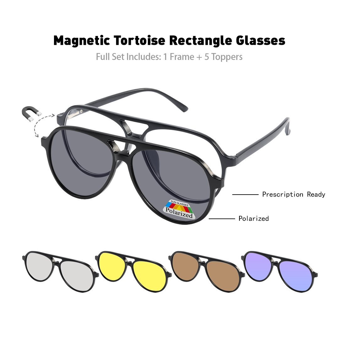 Set view of Rift aviator tr90 magnetic clip-on eyeglasses set with interchangeable clip-on lenses AR0122601 in black