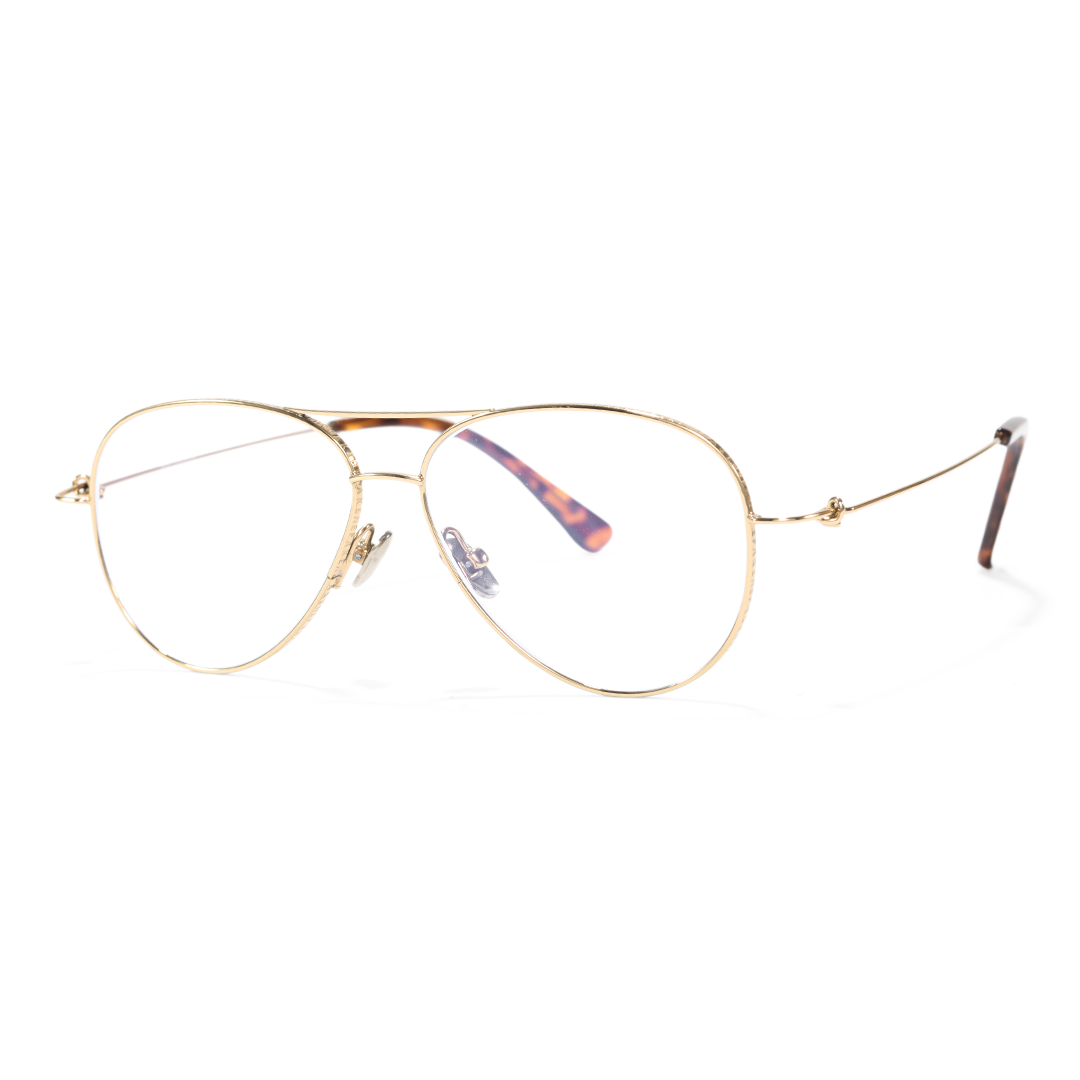 Angle view of Calder aviator titanium eyeglasses AT0262601 in gold
