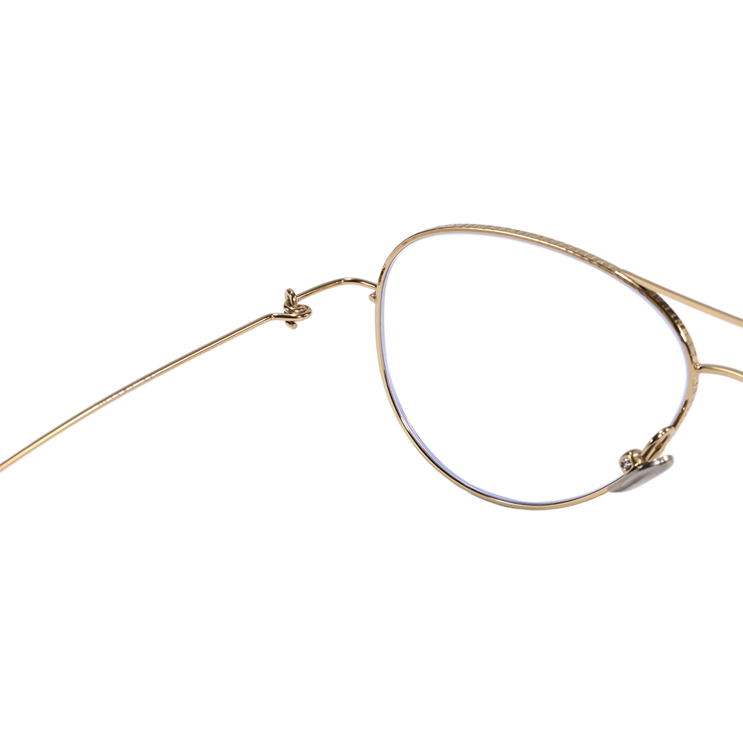 Hinge detail of Calder vintage aviator titanium eyeglasses in gold. SPU: AT0262601