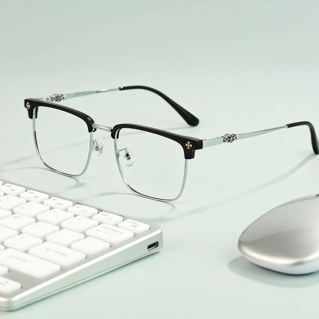 Scene view of Vivid browline metal eyeglasses BM0102501 in silver