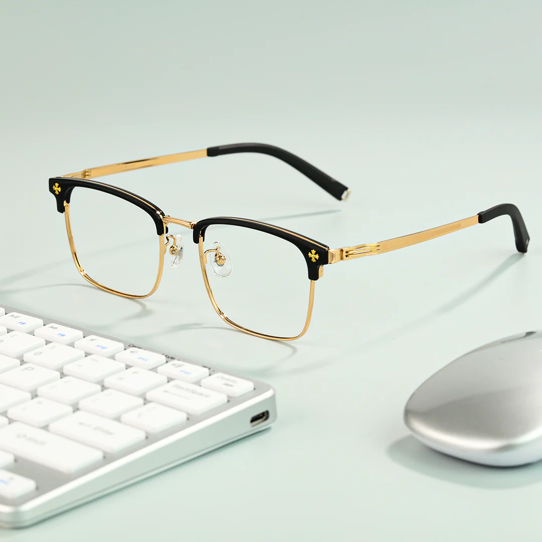 Scene view of Vocal browline metal eyeglasses BM0112501 in gold