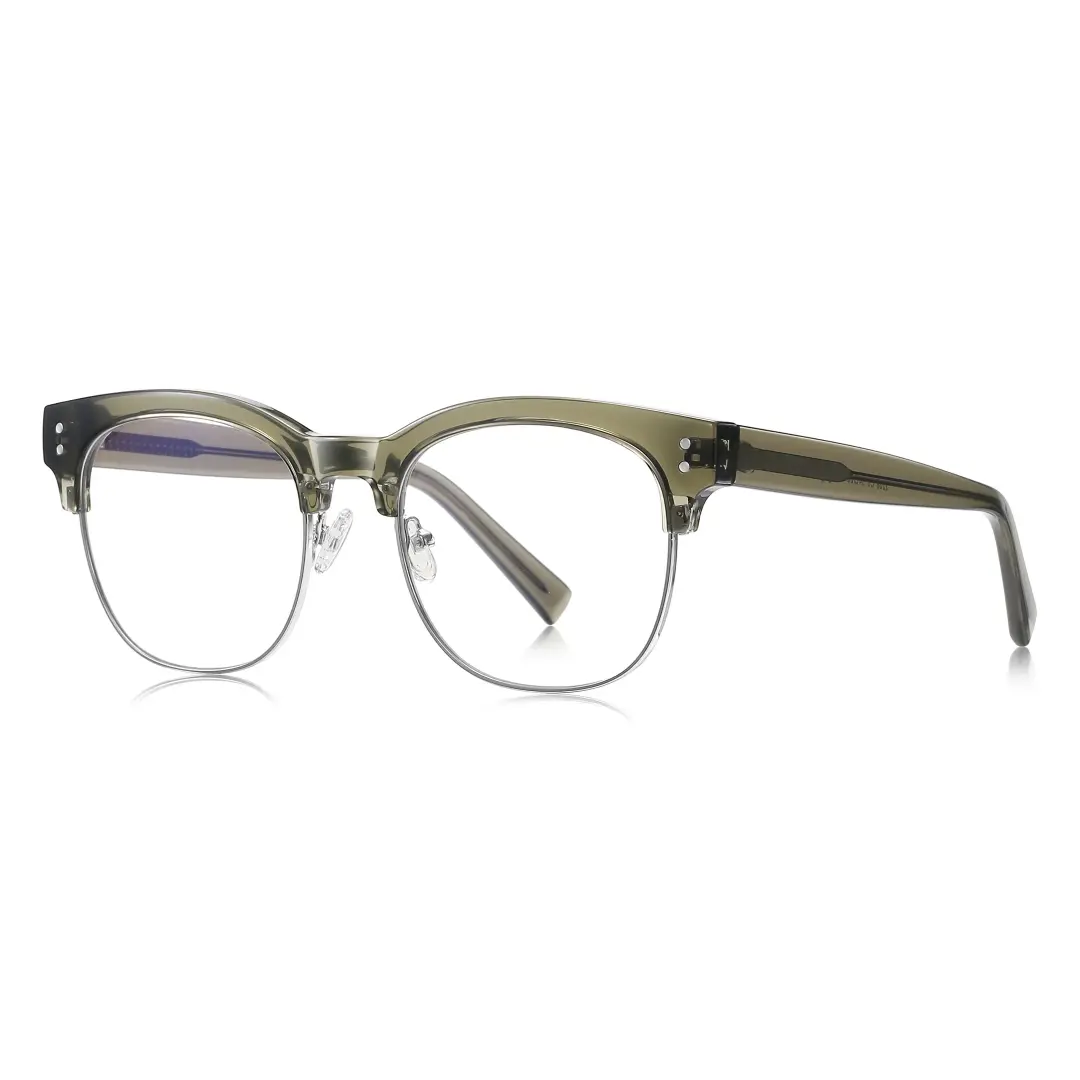 Angle view of Fuchsia nerd browline tr90 eyeglasses BR0012409 in army green