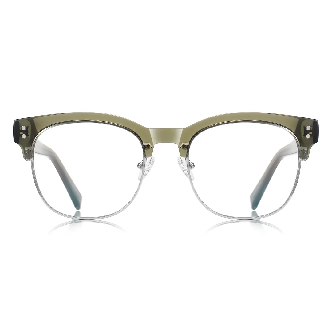 Front view of Fuchsia nerd browline tr90 eyeglasses BR0012409 in army green