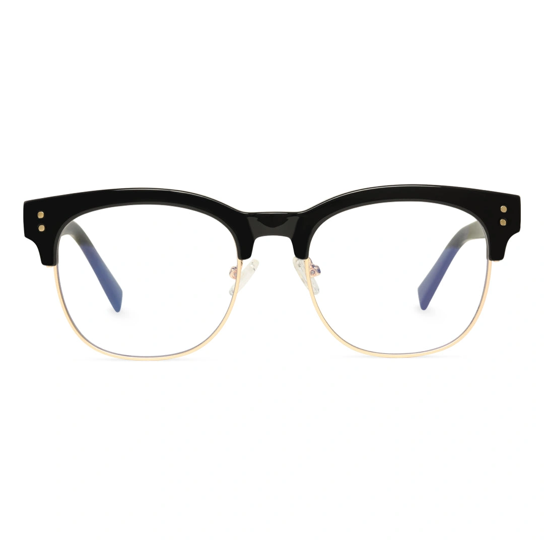 Front view of Fuchsia browline  tr90 eyeglasses BR0012409 in black & gold