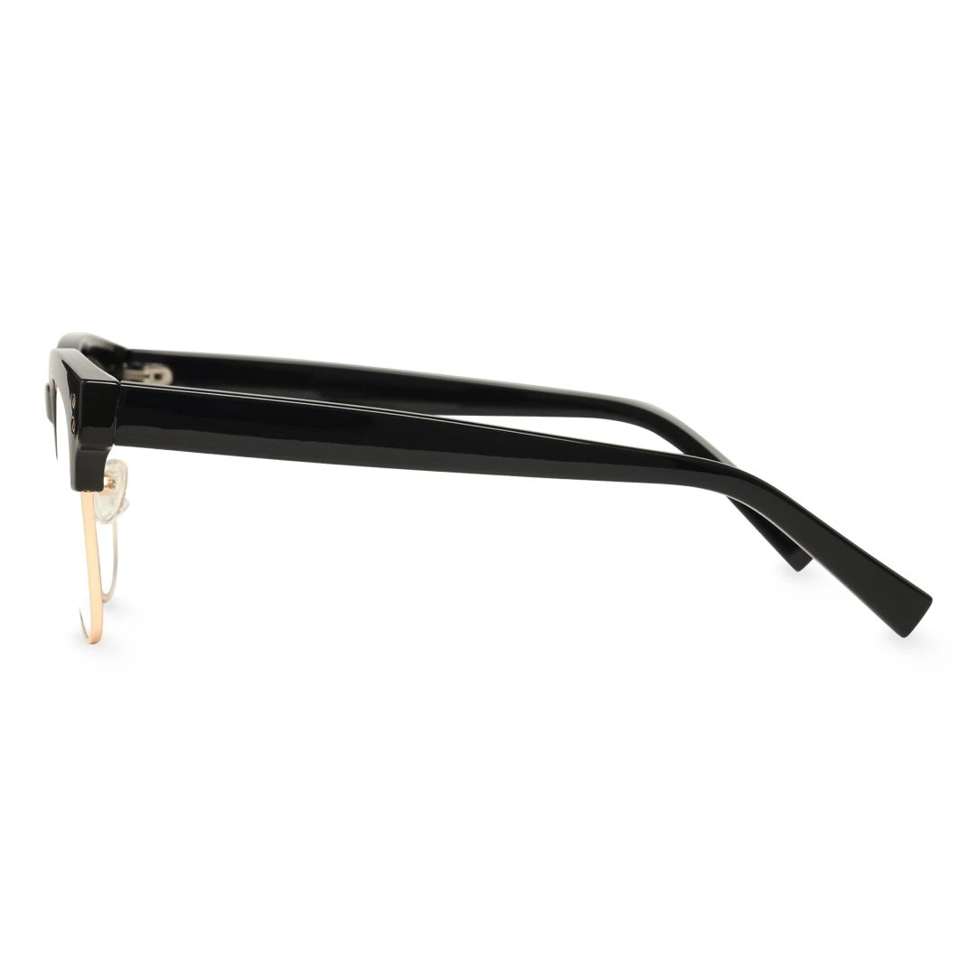 Side view of Fuchsia browline  tr90 eyeglasses BR0012409 in black & gold