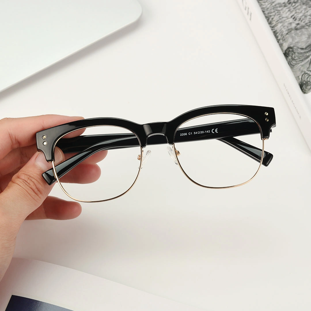 Scene view of Fuchsia nerd browline tr90 eyeglasses in black gold. SPU: BR0012409