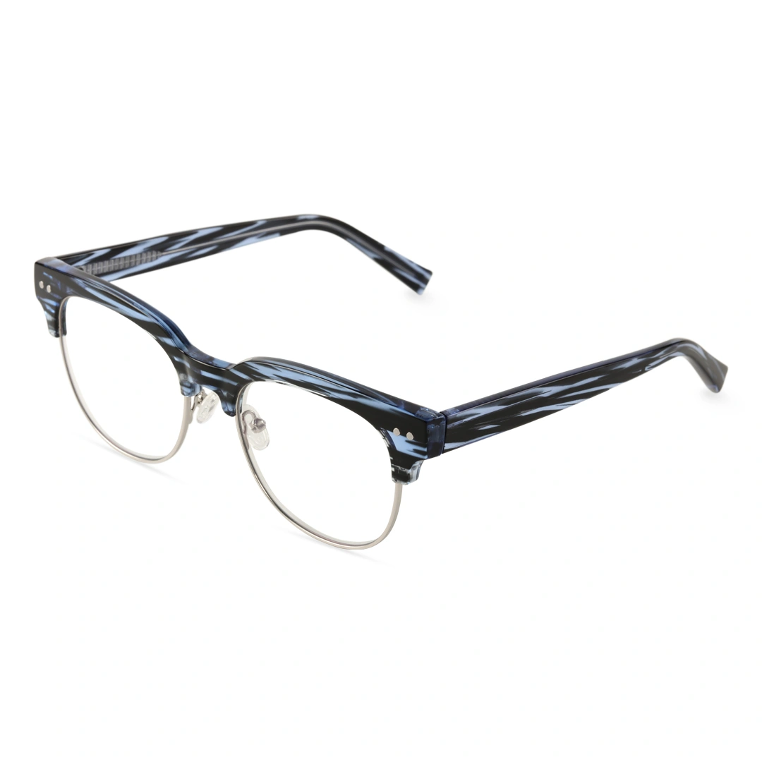 Angle view of Fuchsia nerd browline tr90 eyeglasses in blue. SPU: BR0012409