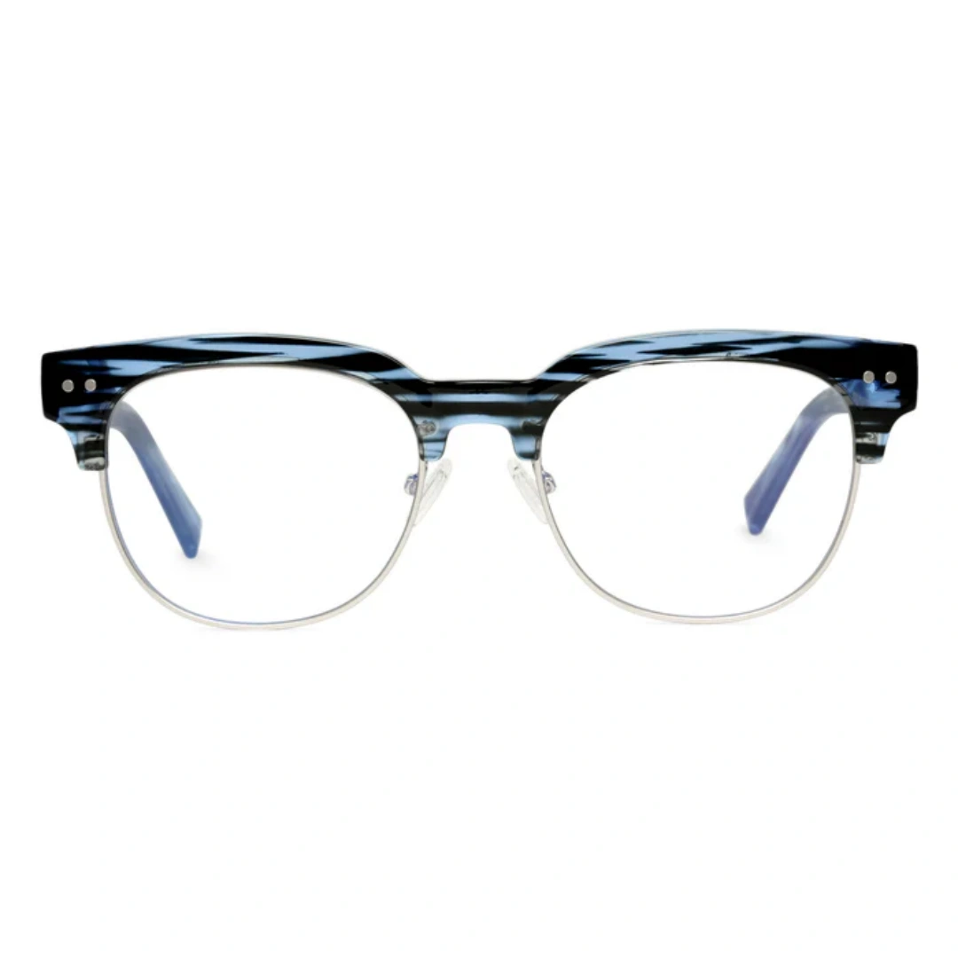 Front view of Fuchsia nerd browline tr90 eyeglasses in blue. SPU: BR0012409
