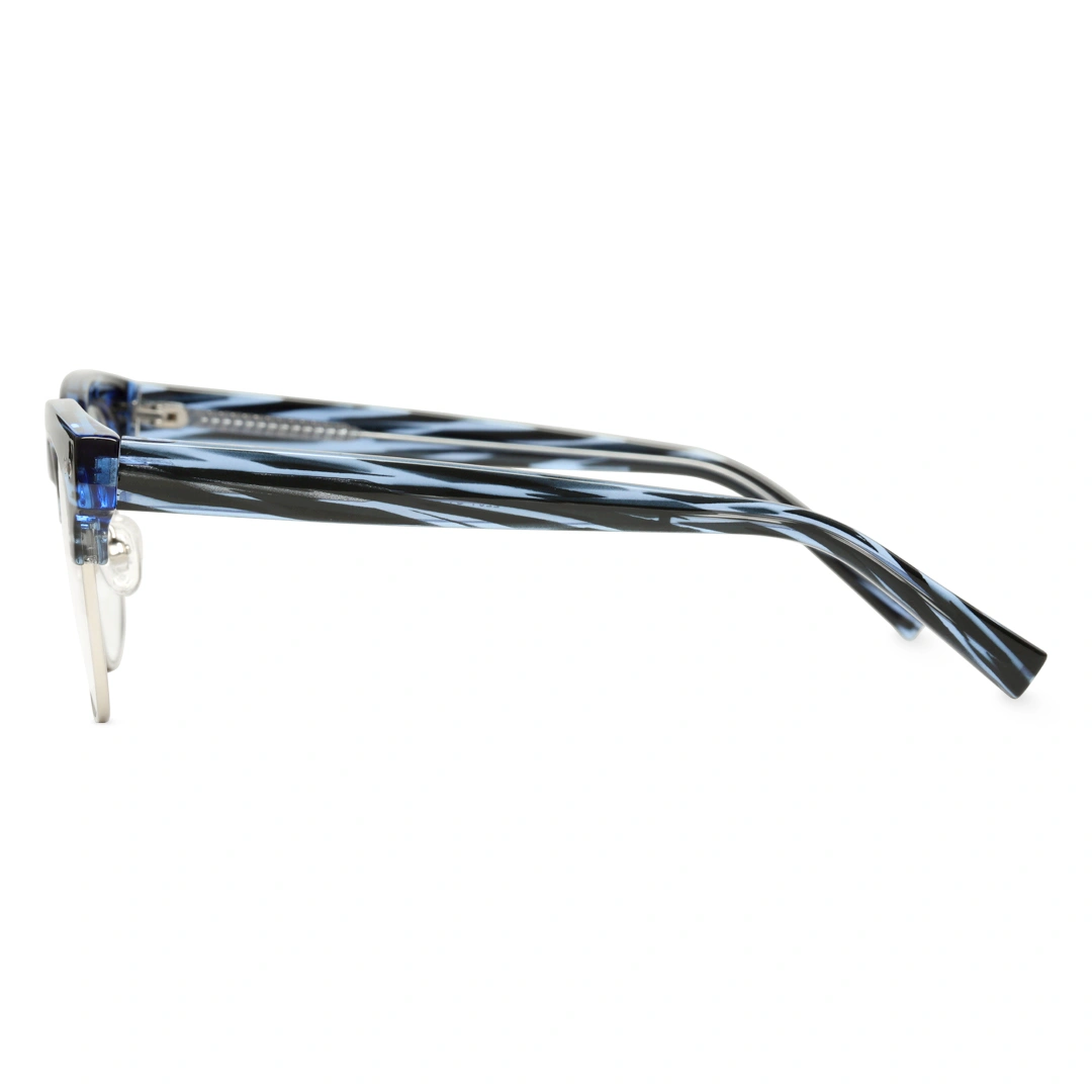 Side view of Fuchsia nerd browline tr90 eyeglasses in blue. SPU: BR0012409