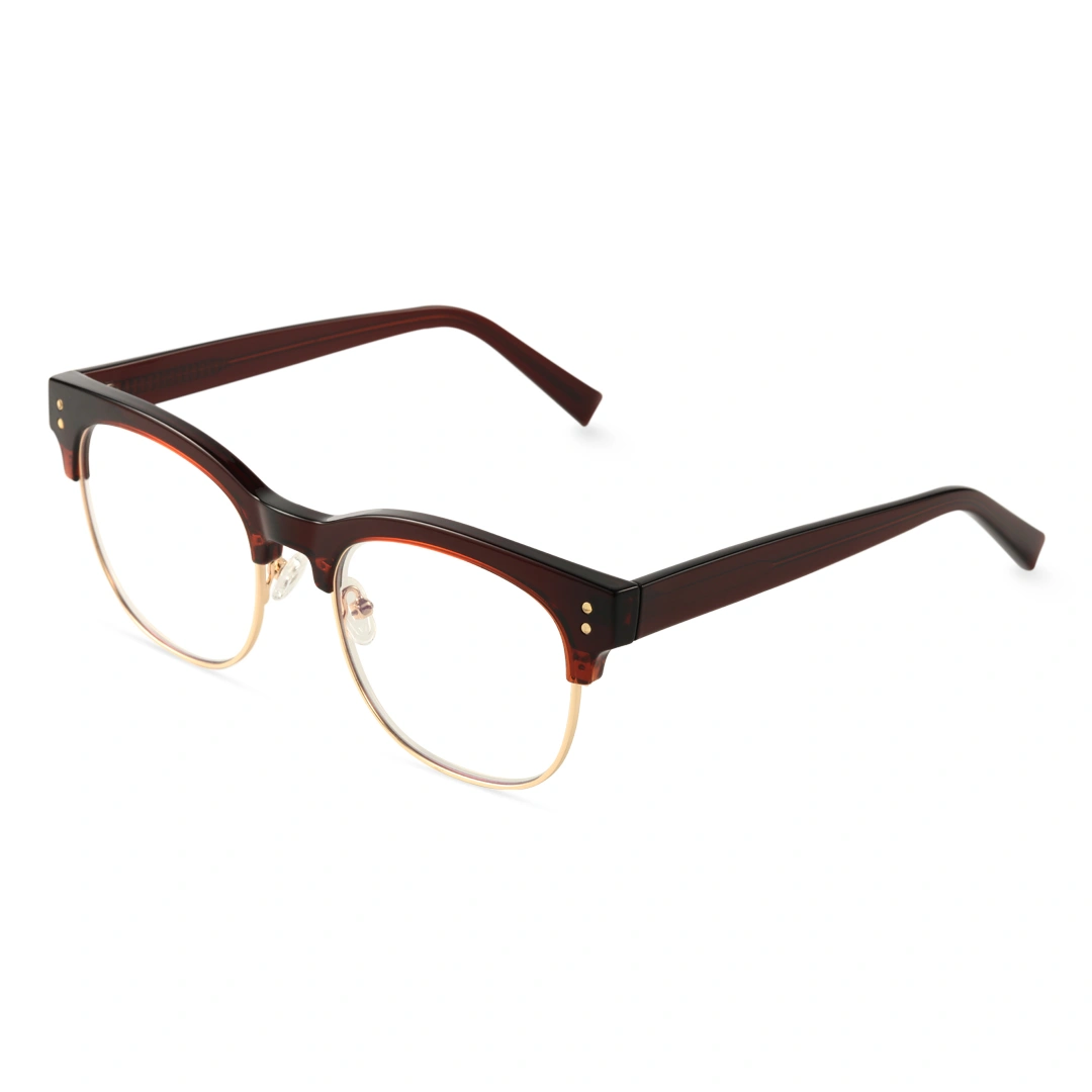 Angle view of Fuchsia nerd browline tr90 eyeglasses in red. SPU: BR0012409