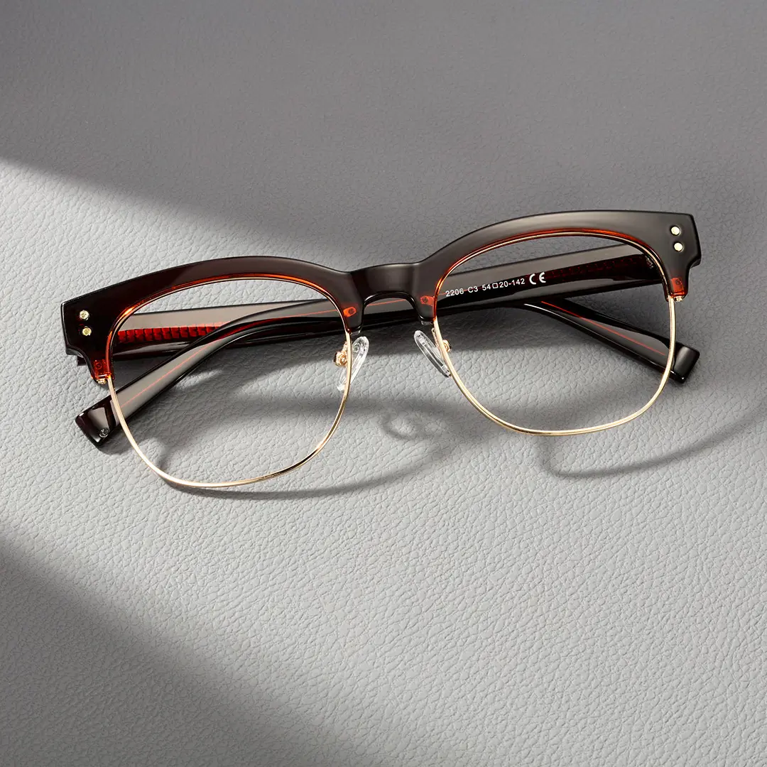 Front folded view of Fuchsia nerd browline tr90 eyeglasses BR0012409 in red