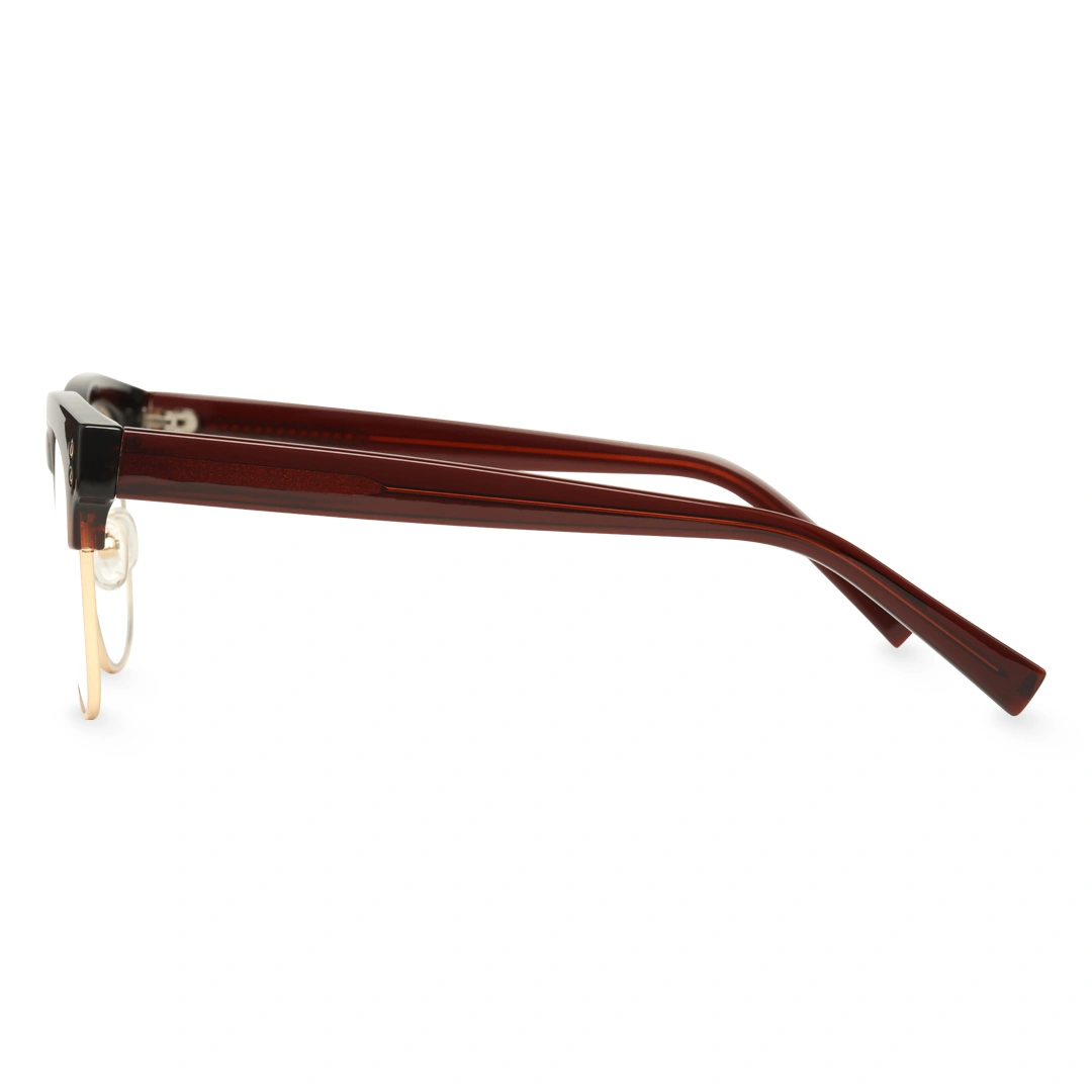 Side view of Fuchsia nerd browline tr90 eyeglasses in red. SPU: BR0012409