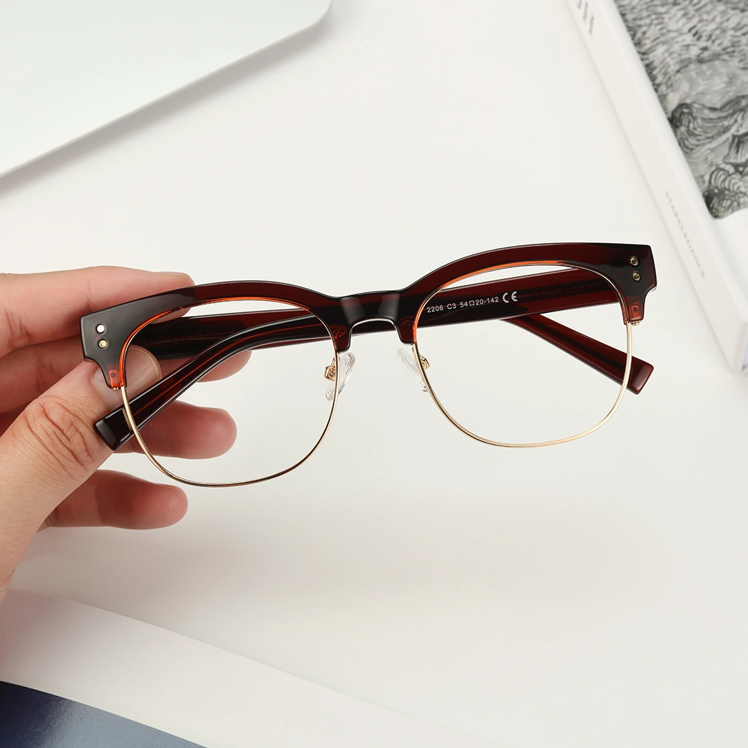 Front view of Fuchsia browline  tr90 eyeglasses BR0012409 in red