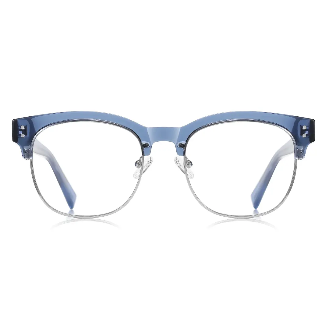Front view of Fuchsia nerd browline tr90 eyeglasses BR0012409 in silver blue
