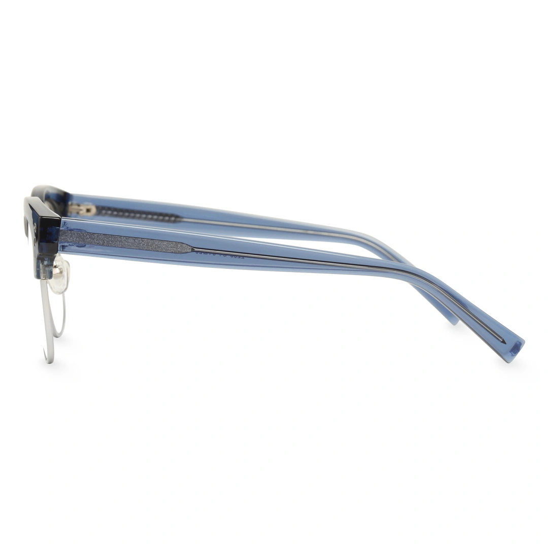 Side view of Fuchsia nerd browline tr90 eyeglasses in silver blue. SPU: BR0012409