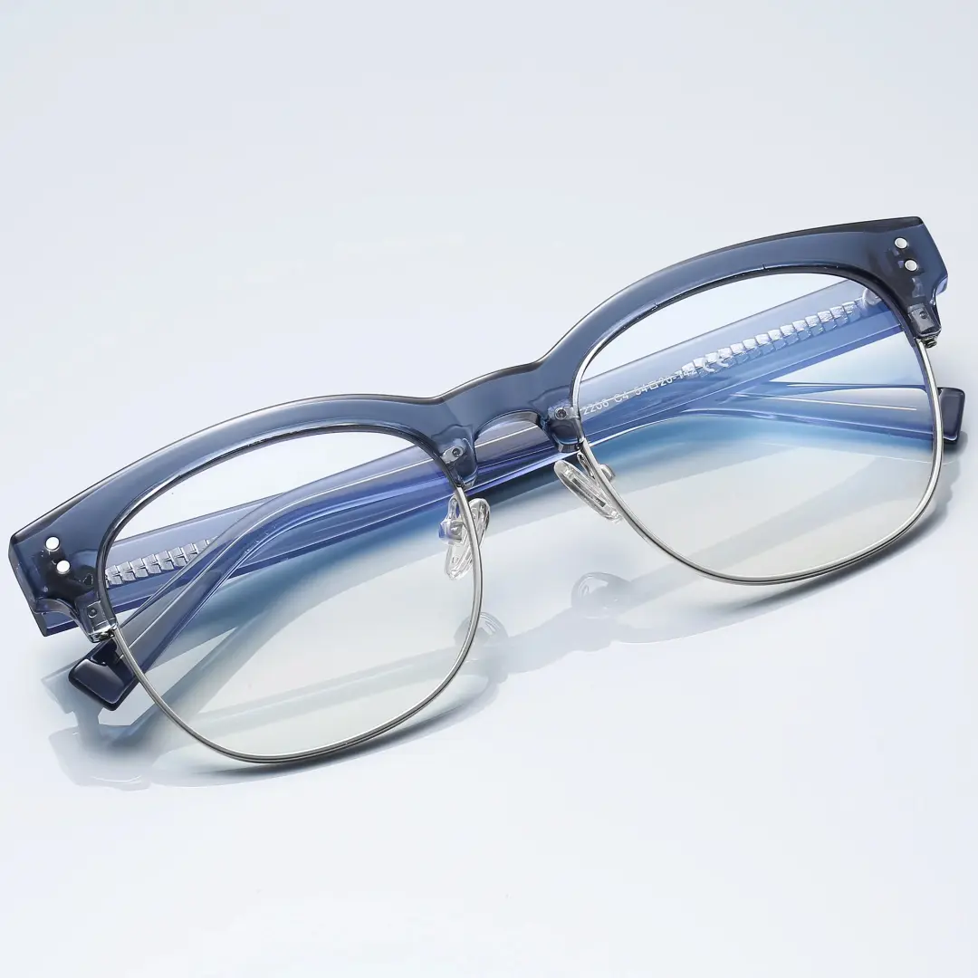 Front folded view of Fuchsia browline tr90 eyeglasses BR0012409 in silver blue