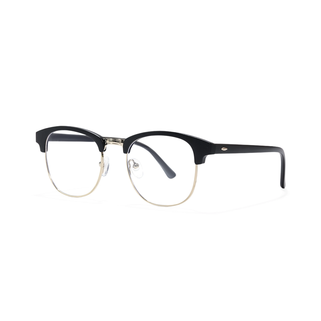 Angle view of Nova browline tr90 magnetic clip-on eyeglasses set with interchangeable clip-on lenses BR0102601 in black