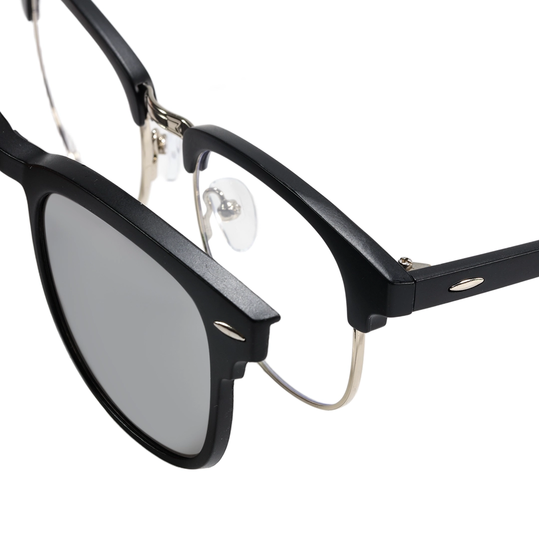 End piece detail of Nova browline tr90 magnetic clip-on eyeglasses set with interchangeable clip-on lenses BR0102601 in black