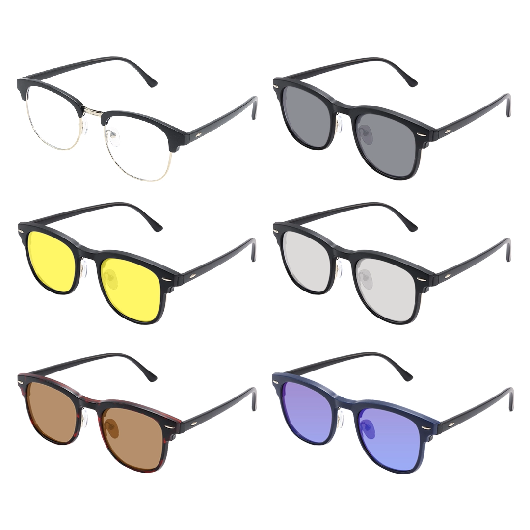 Lens variation view of Nova browline tr90 magnetic clip-on eyeglasses set with interchangeable clip-on lenses BR0102601 in black