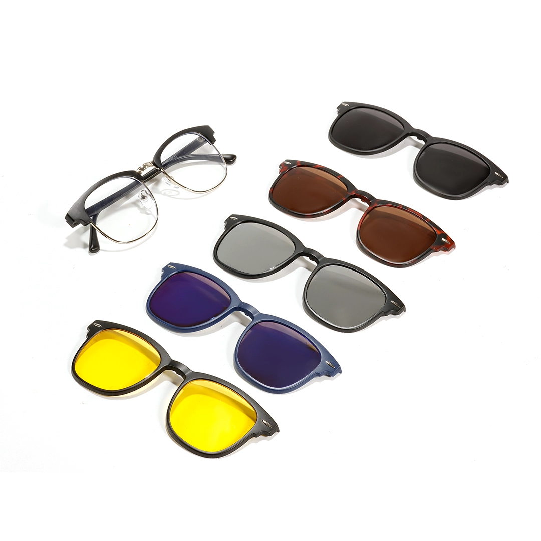 Front folded view of Nova browline tr90 magnetic clip-on eyeglasses set with interchangeable toppers BR0102601 in black