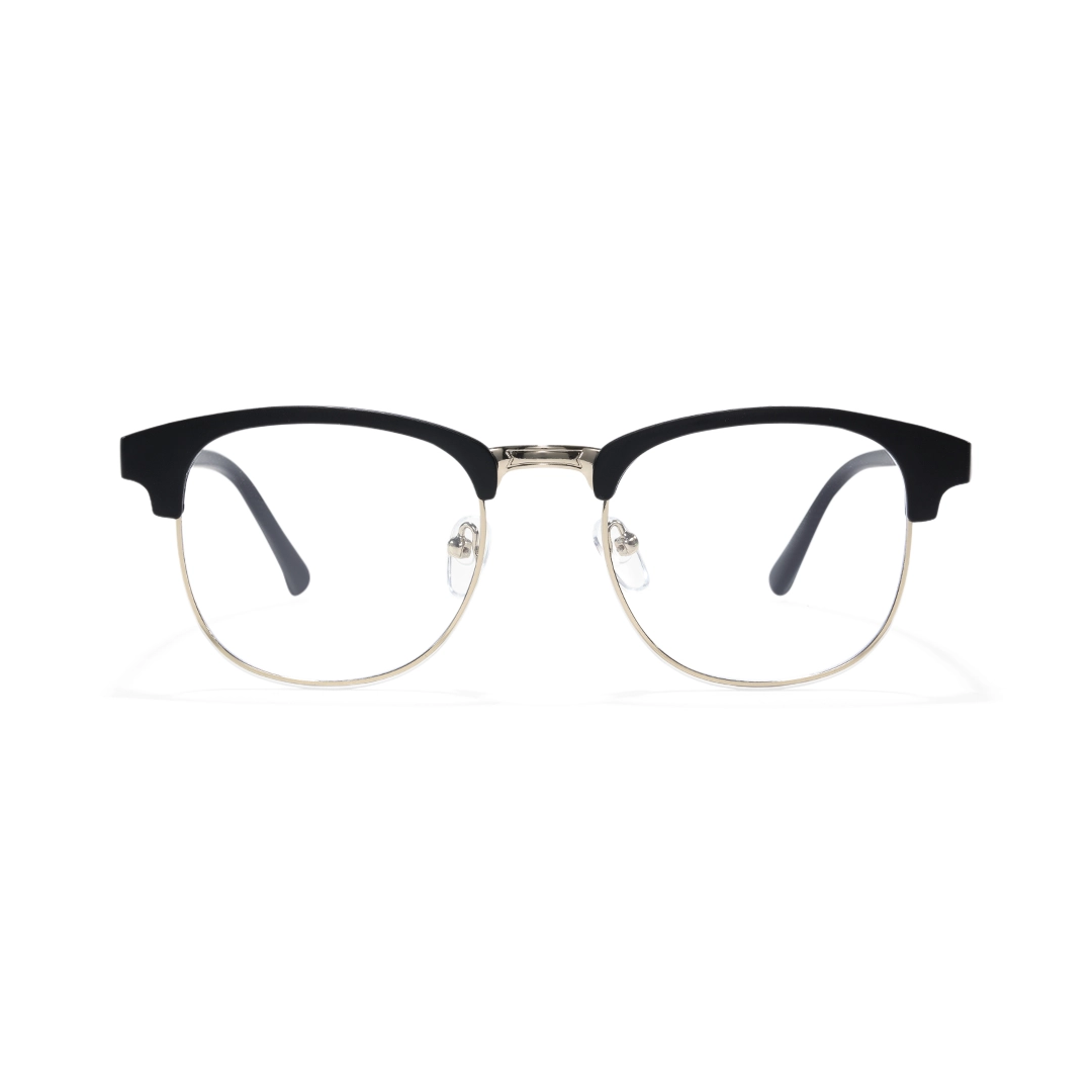 Front view of Nova browline tr90 magnetic clip-on eyeglasses set with interchangeable toppers BR0102601 in black